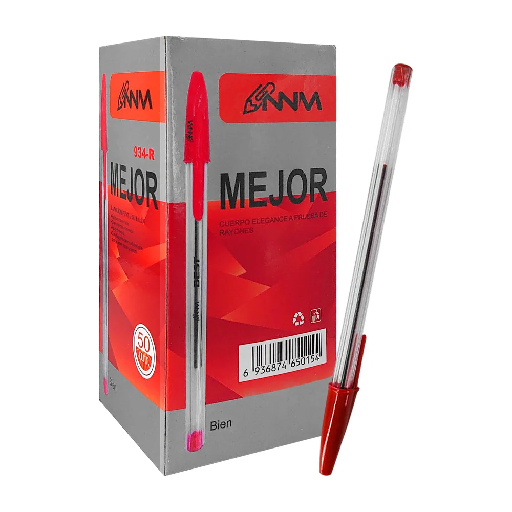 Caja con 50 plumas bolígrafos en color rojo / 650154