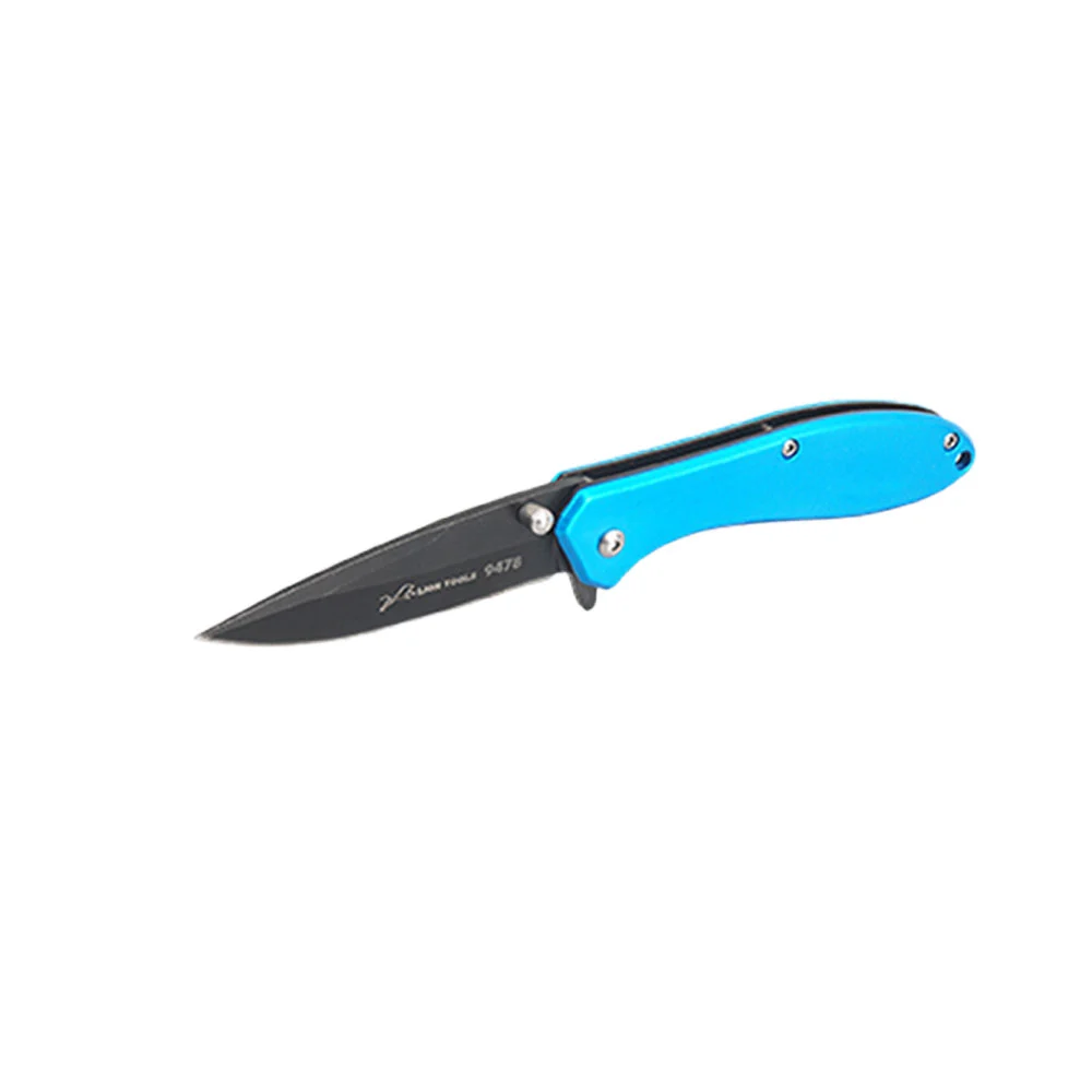 Navaja táctica plegable pavonada de acero inoxidable con mango azul 3 pulgadas, 76,2mm / 9478