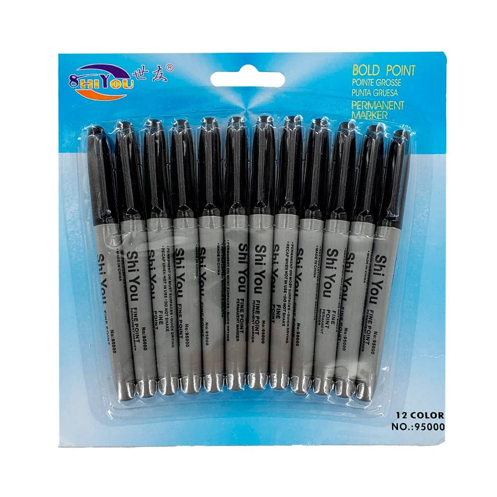 Blíster de 12 plumones permanentes de tinta negra shi you / 95000-2