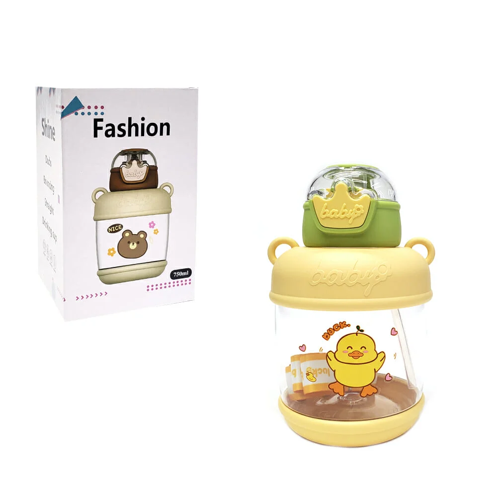 Botella fashion transparente de plástico con broche en forma de corona, diseño de animales y capacidad de 750ml, variedad de diseños / lbjy-003