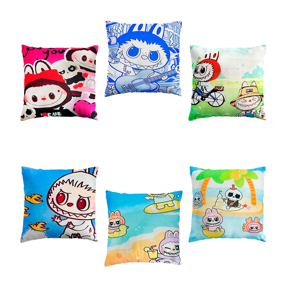 Cojín con forma cuadrada + estampado de labubu, 35cm, variedad de diseños / 001