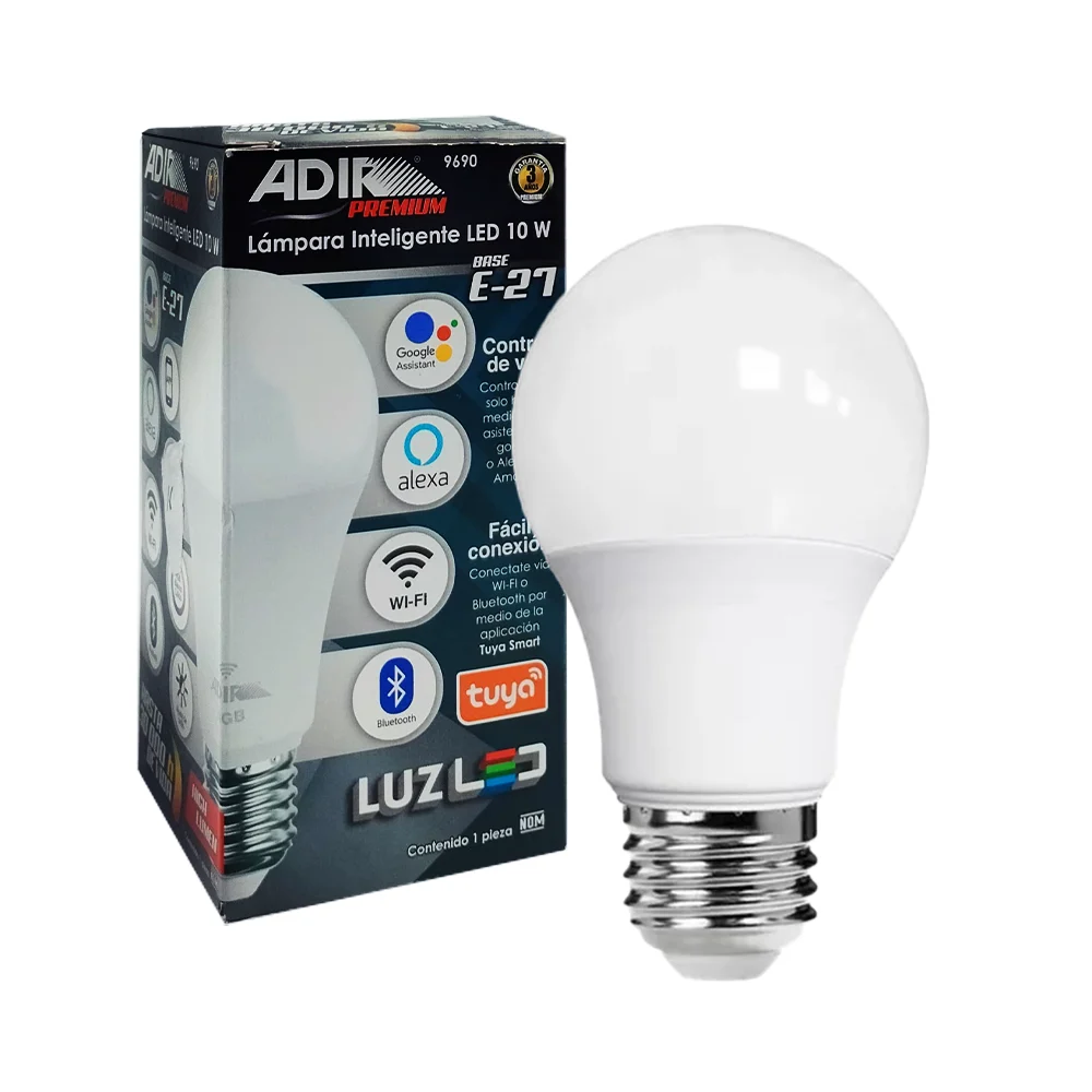 Foco bombilla inteligente con luz led de 10w y conexión wifi o bluetooth / adir premium