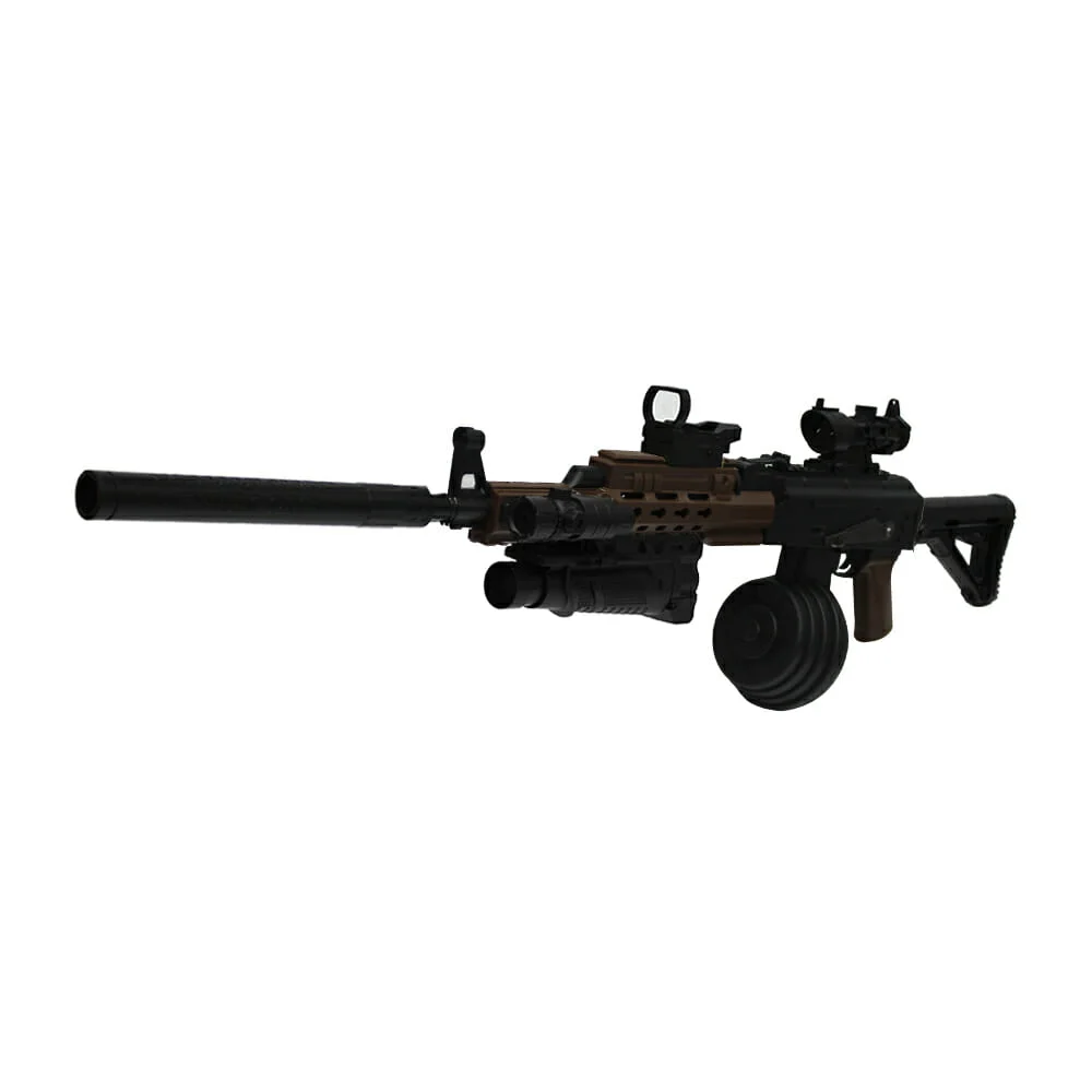 Pistola rifle a-k color café negro con doble modo de uso para lanzar bolitas de hidrogel 7-8mm / 9710-2