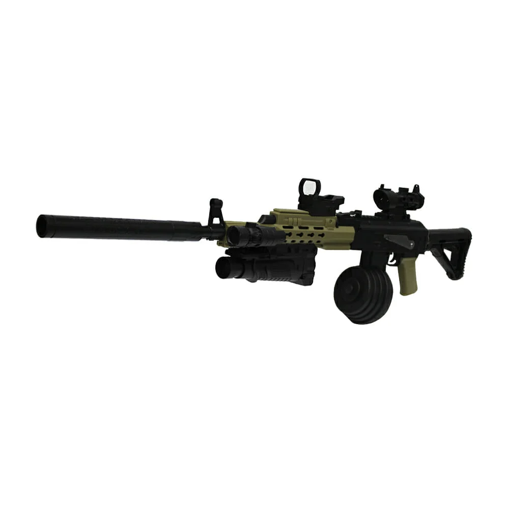 Pistola rifle a-k color verde negro con doble modo de uso para lanzar bolitas de hidrogel 7-8mm / 9710-3