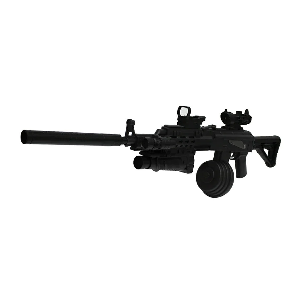 Pistola rifle a-k color negro con doble modo de uso para lanzar bolitas de hidrogel 7-8mm / 9710-4