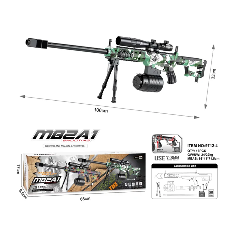 Pistola de hidrogel tipo rifle de francotirador m82a1 con accesorios y diseño camuflajeado / 9712-2