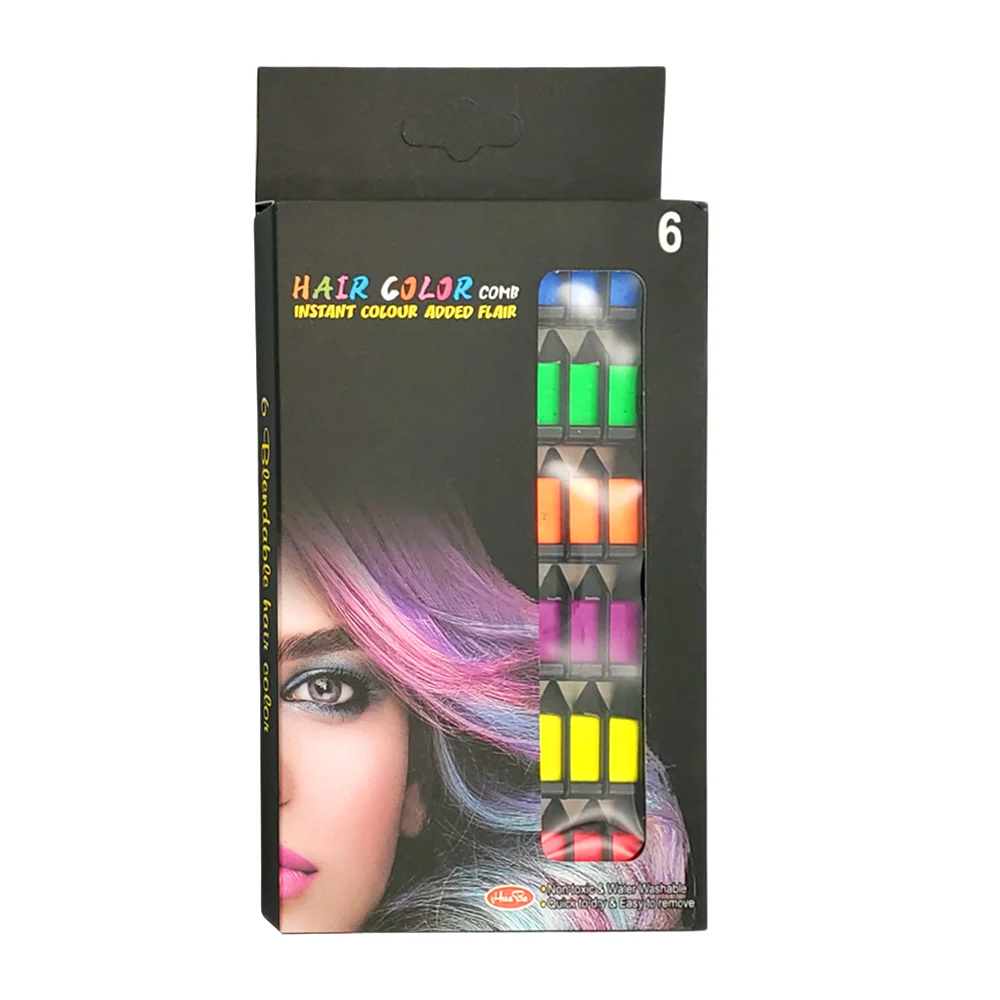 Set de 6 peines con tiza para teñir el cabello con diferentes colores instantáneos temporales / c198-610z / hair color comb