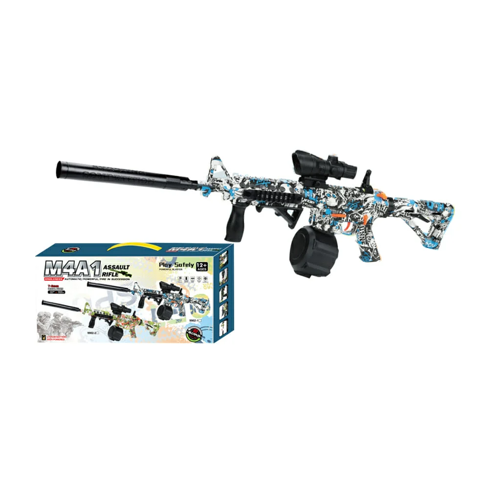 Pistola assault rifle m4a1 recargable de hidrogel 7-8mm, diseño de graffiti calavera / 9902-1