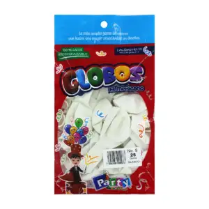 Paquete con 25 globos de látex en color blanco del no. 9 / globos el …