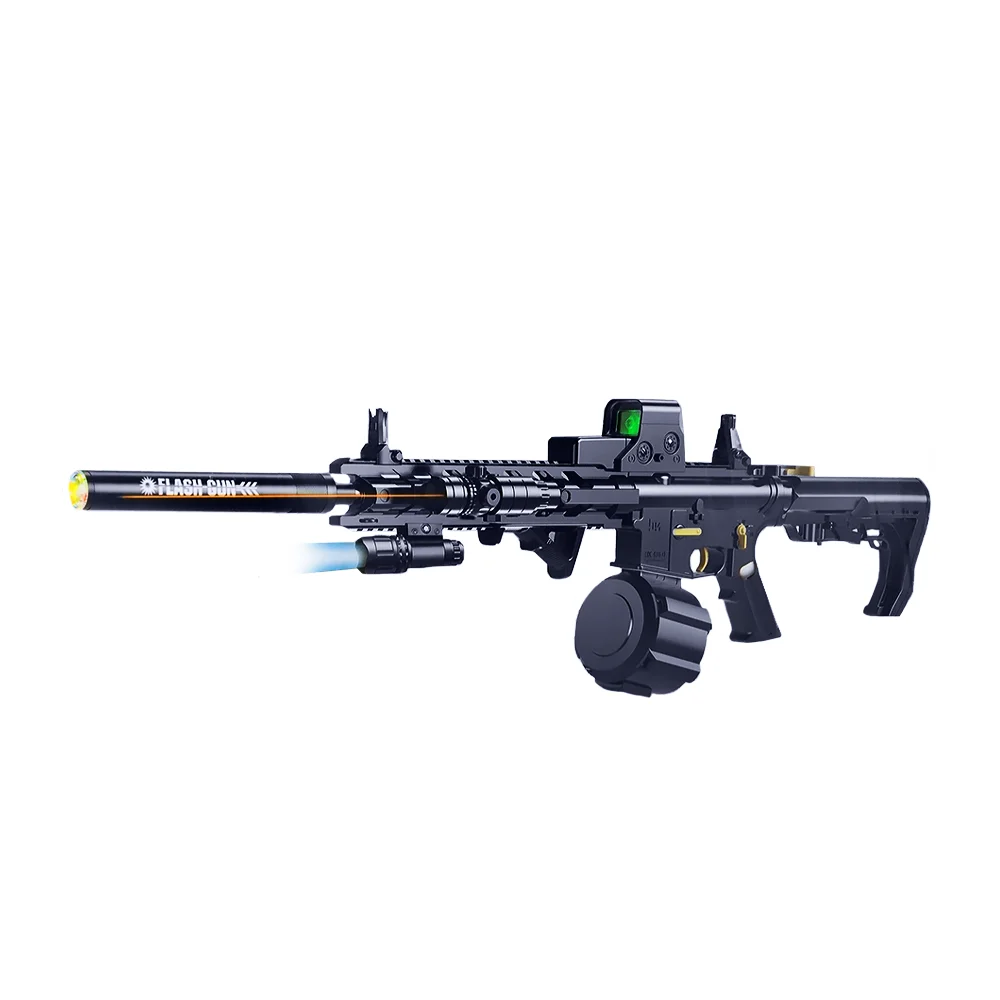 Pistola / rifle m4 recargable con tambor lanza bolitas de hidrogel + lámpara, color negro / 9928-3dg