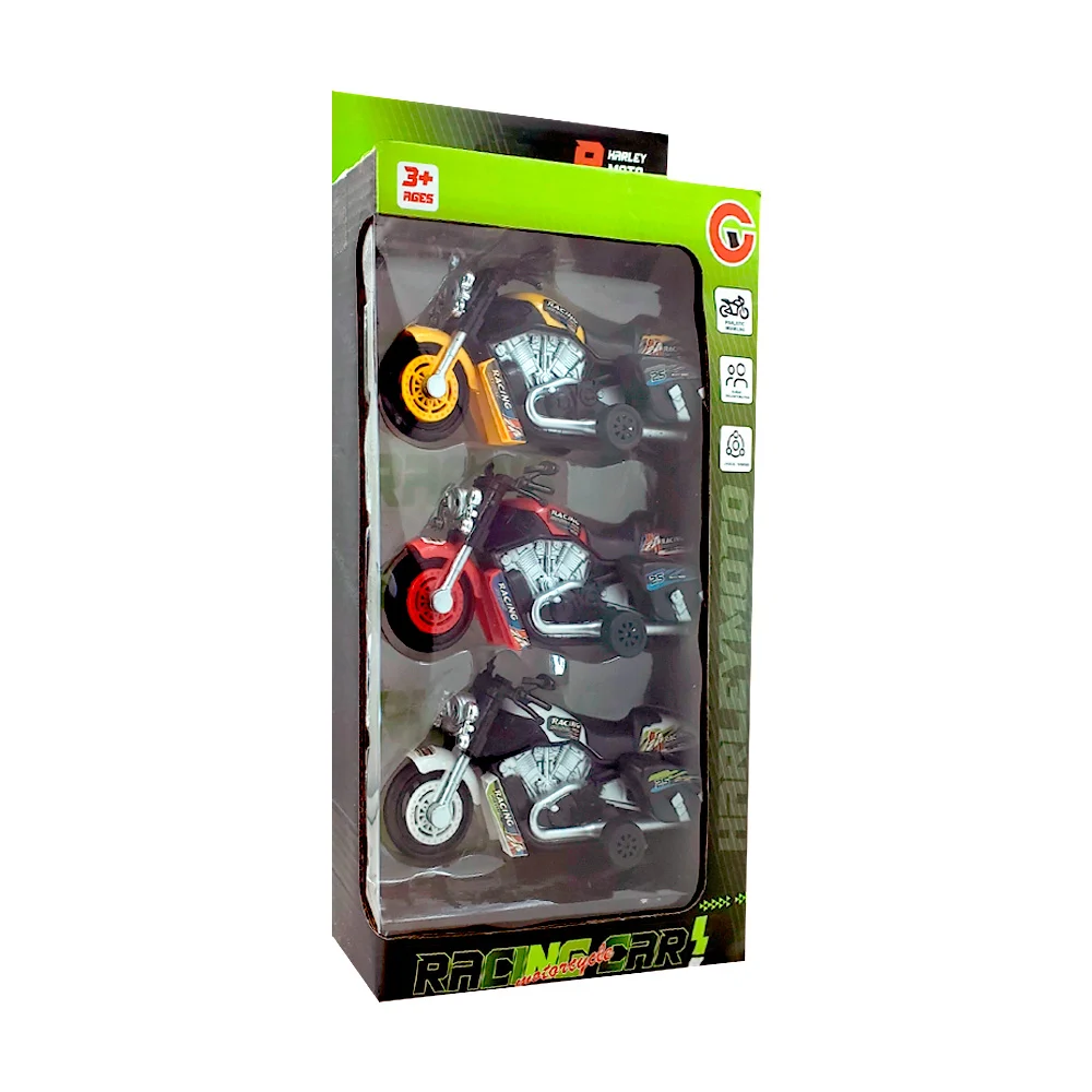 Blíster con 3 motocicletas de juguete, variedad de modelos / harley moto / racing car / 9962-70