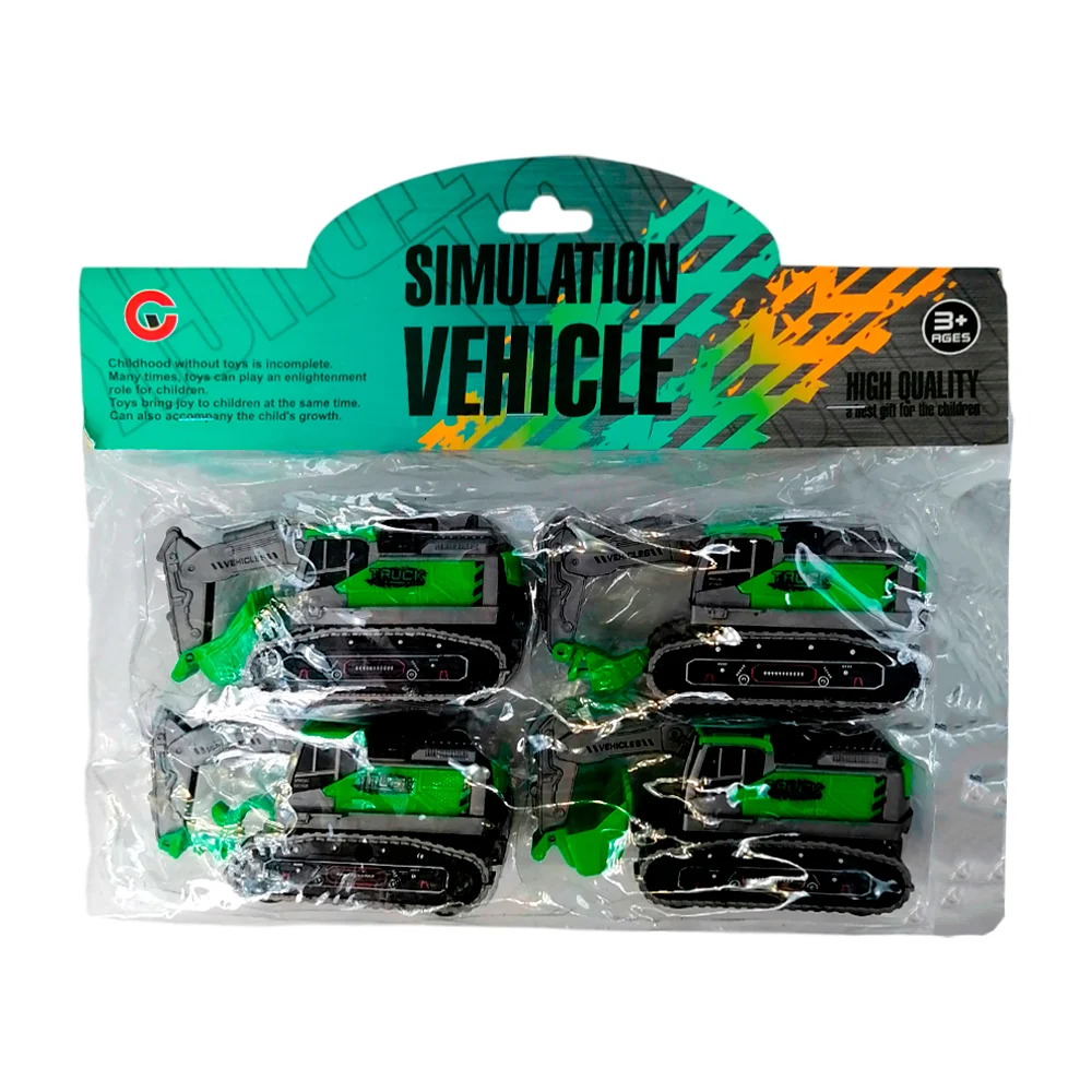 Paquete 4 vehículos carritos tipo excavadoras diferentes de juguete para la construcción / simulation vehicle / 99755a