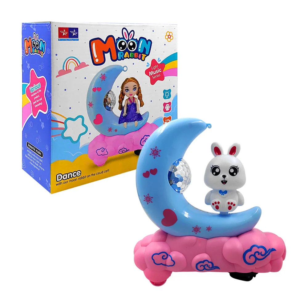 Carro móvil bailarín con diseño de nube con luna y conejo + luces y música, variedad de colores / moon rabbit / 999-61b