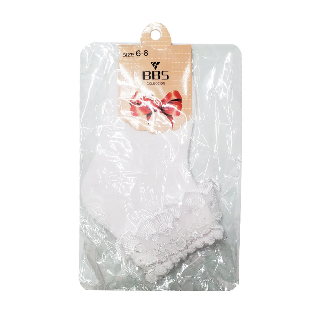 Par de calcetines tobilleros bbs en color blanco con encaje para niña, variedad de tallas / 6-8 8-10
