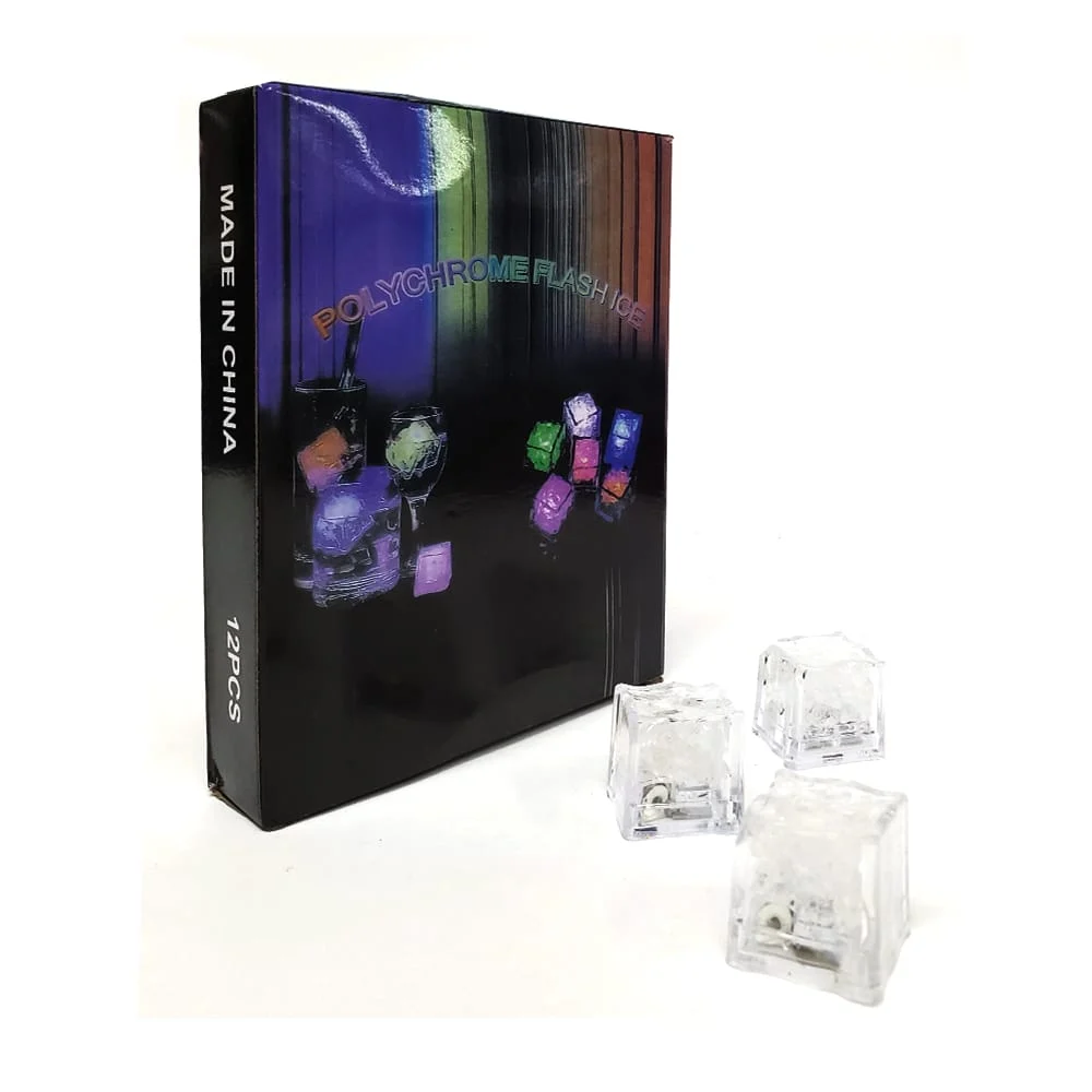 Caja con 12 cubos de hielo, para fiesta, con luz led, pequeños / polvchrome flash ice / yong-2340 / bt-1658