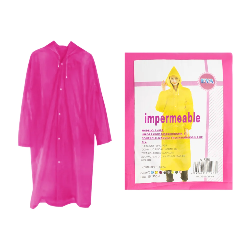 Impermeable para adulto, tipo poncho con gorro y mangas ajustables, 65x115cm, variedad de colores / impermeable eva / a896