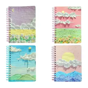 Cuaderno chico, doble espiral metálico, estampado efecto pintura, var…
