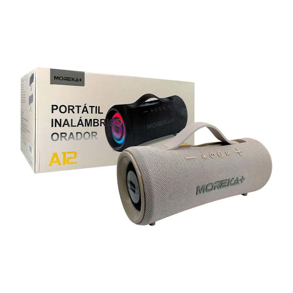 Bocina bluetooth portátil moreka en forma cilíndrica horizontal con textura y agarradera, 40w altavoz de 2x20w, variedad de colores / a12