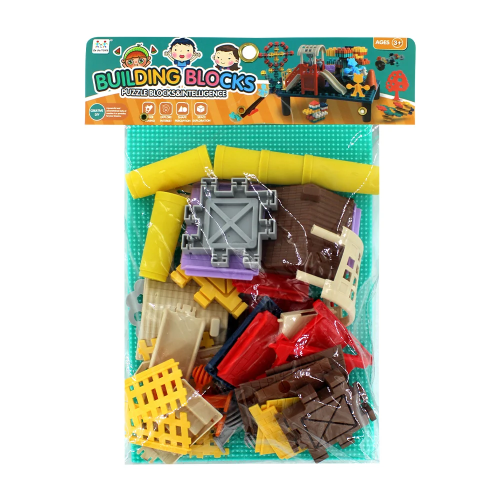 Juguete educativo infantil con piezas para construcción en forma de granja y tablero / building blocks / a139-14