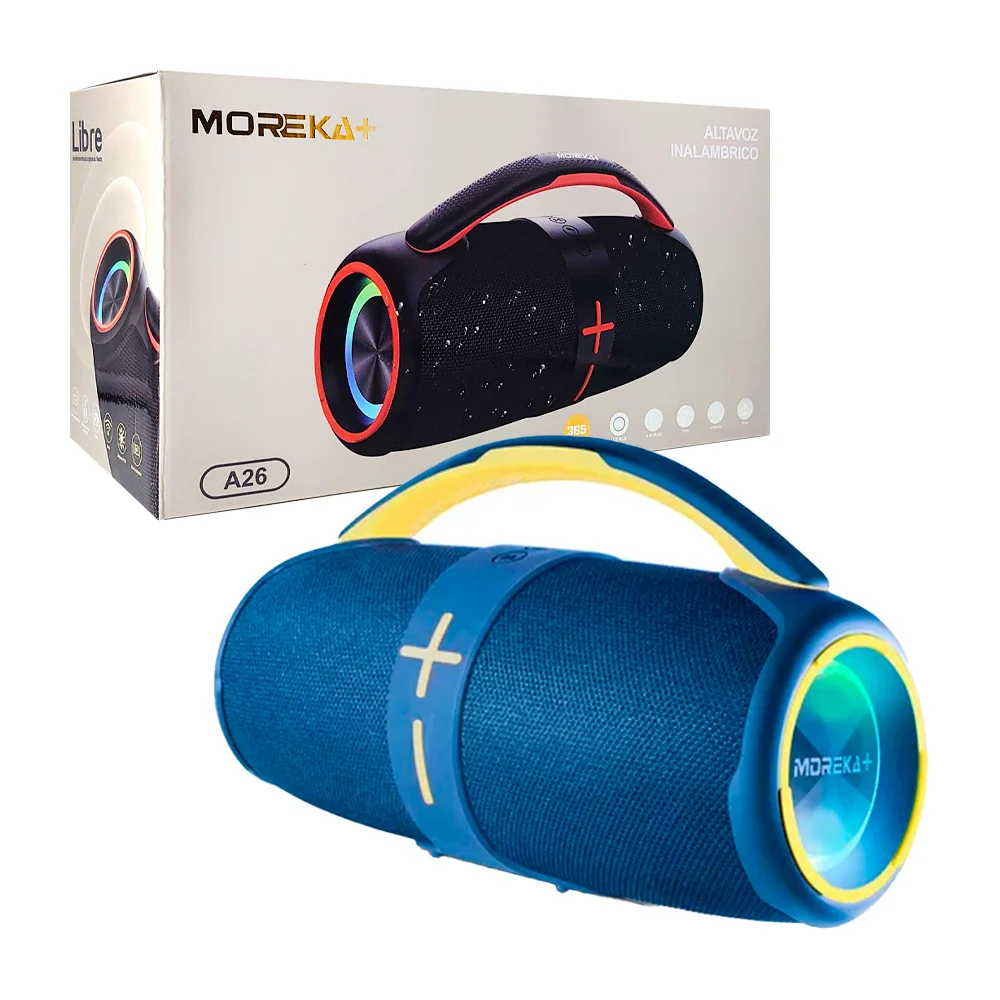 Bocina radio bluetooth moreka portátil con luz rgb, agarradera, entrada para usb y tarjeta tf, variedad de colores / a26