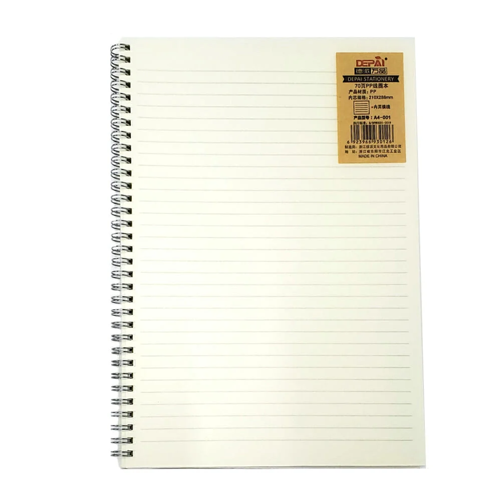 Cuaderno libreta depai con doble espiral metálico, pasta transparente y 70 hojas páginas en raya, 145x210mm / 930096 / siokarch / sa5-001