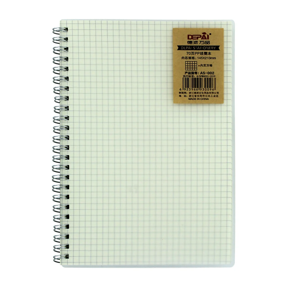 Cuaderno siokarch a5 con doble espiral metálico, pasta transparente y 70 hojas páginas en cuadrícula chica 145x210mm / 930096 / a5-002-5 / sa5-002-5