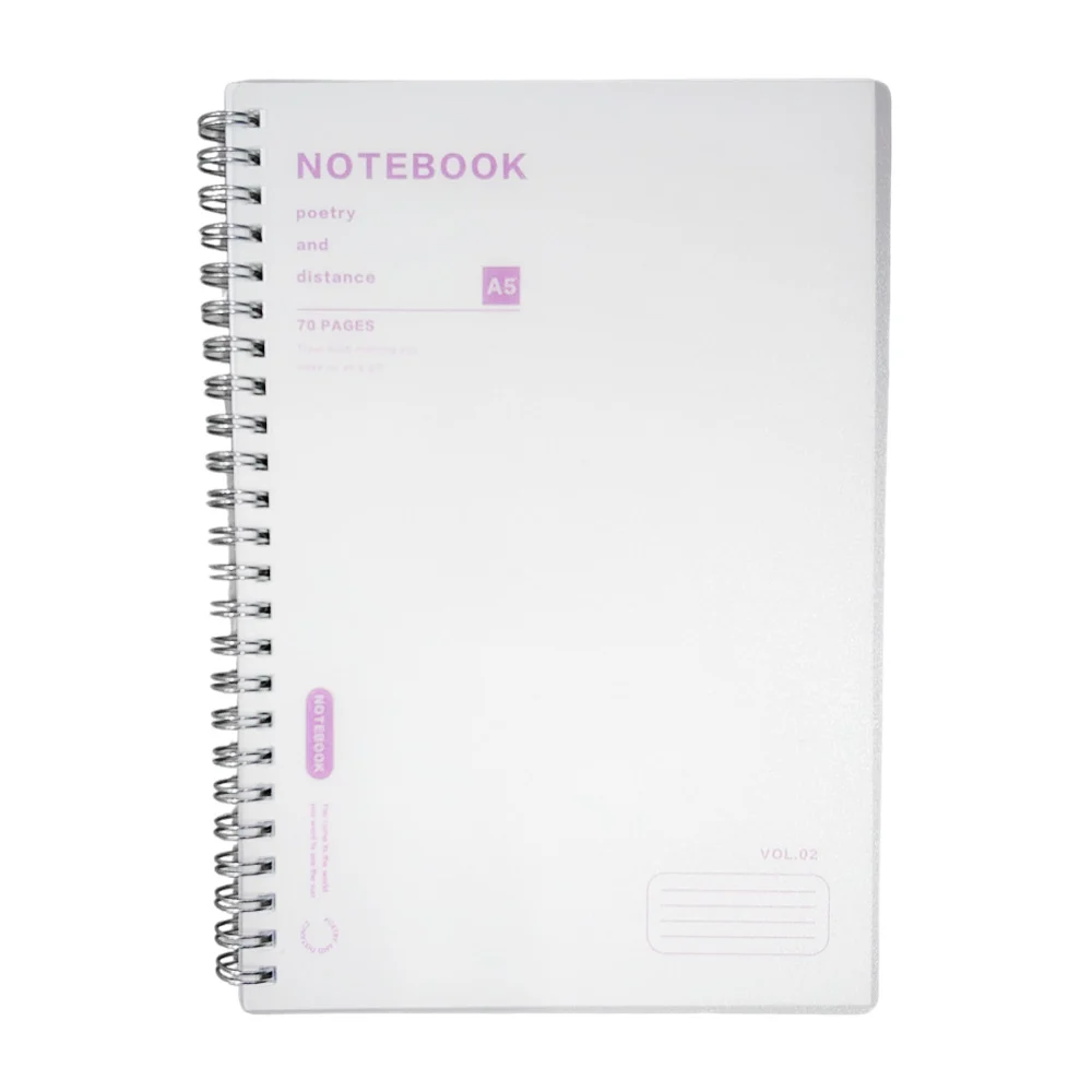 Cuaderno libreta con 70 hojas de rayas, pasta transparente y doble espiral metálico, 147x212mm / notebook / a5-041