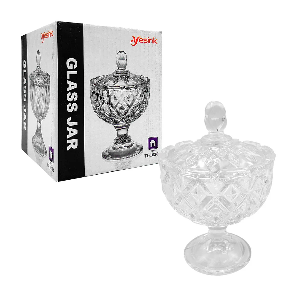 1pza Azucarera de vidrio con tapa en forma de copa, variedad de usos / 14.4x9.5cms / tg1036 / glass jar