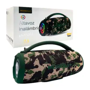 Bocina cilíndrica grande moreka con agarradera y detalles en rgb, con…
