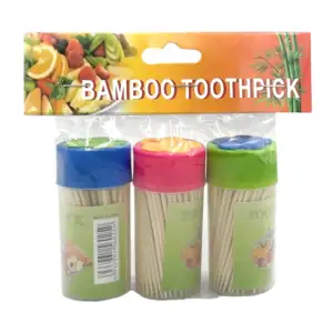 Paquete 3 botes con 150 palillos de bambú para dientes y tapa con fig…