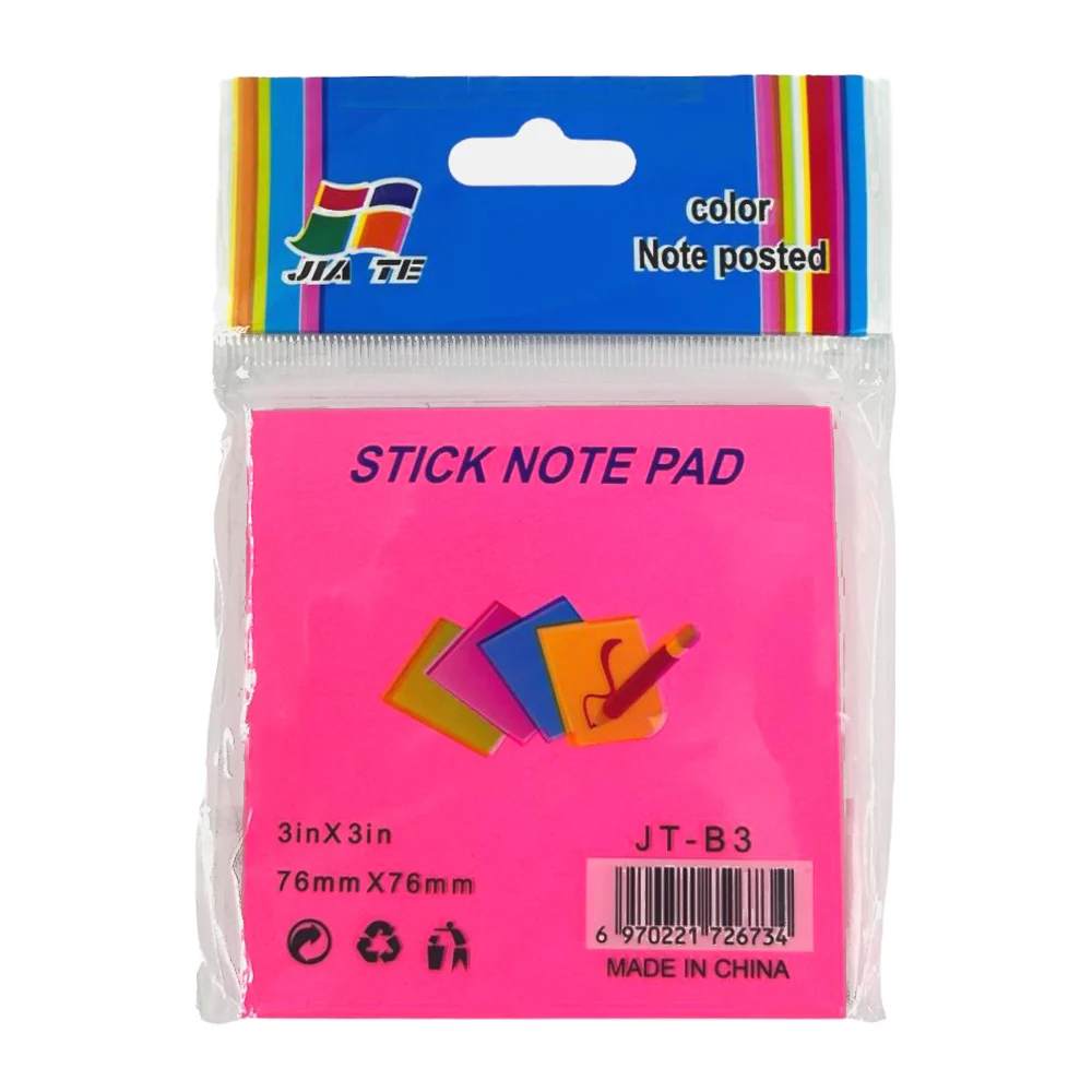 Post-it / 50 notas adhesivas de color fluorescente, 76mmx76mm, variedad de colores / stick note pad / jt-b3