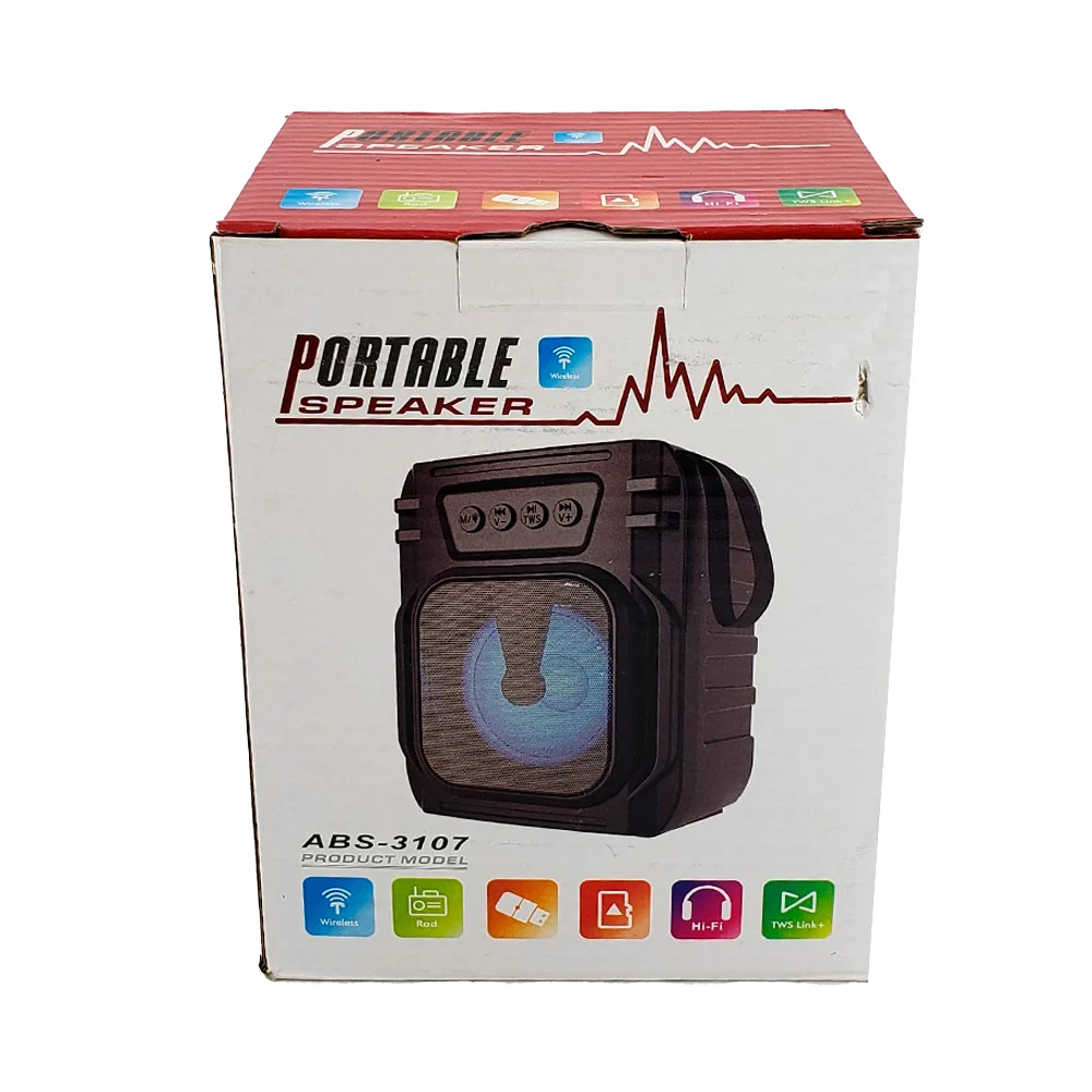 Mini bocina portátil bluetooth speaker con luz led entradas usb y sd 110x87c137mm / abs3107 / abs-3107