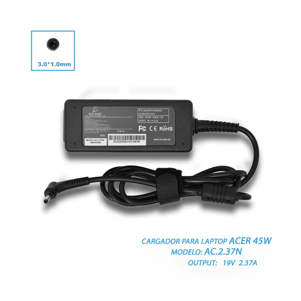 Cargador laptop acer aspire 19v 2.37a 45w 3.0*1.0mm