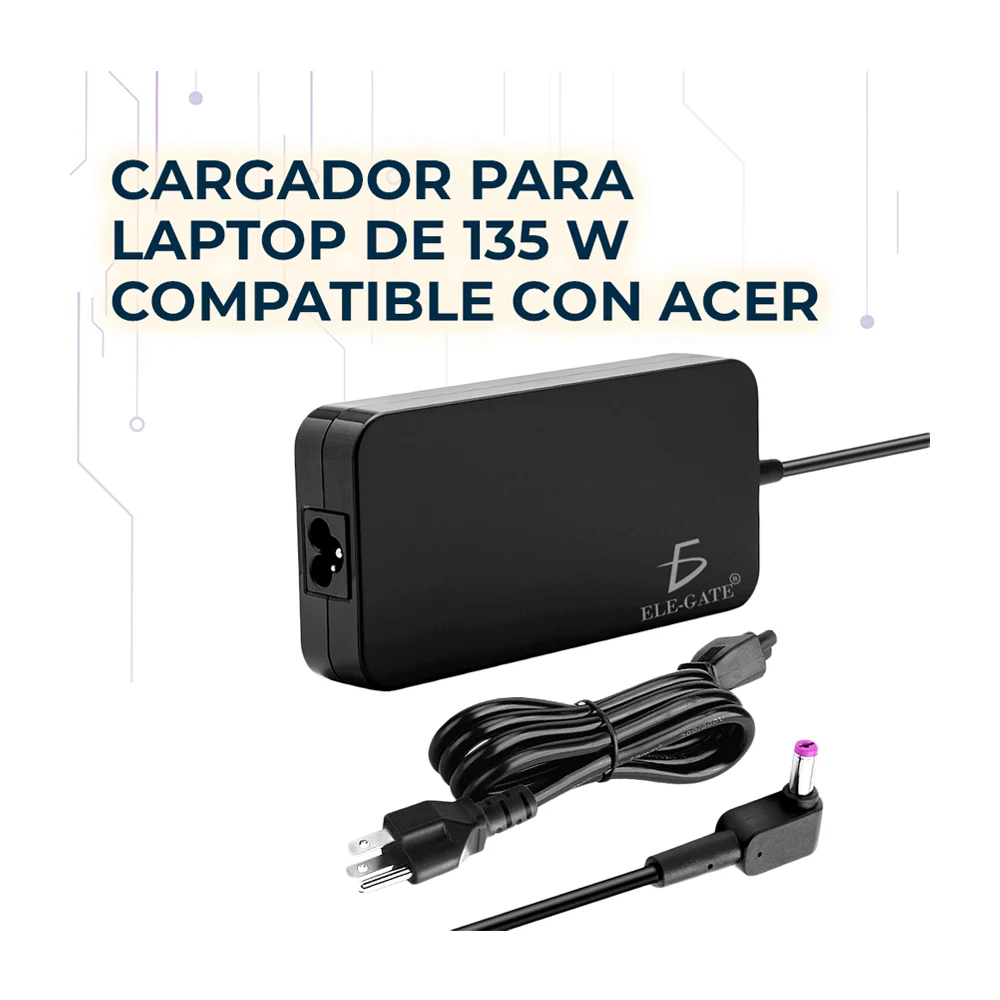 Cargador para laptop compatible con acer 5.5x1.7mm de 19 volts, 7.1a 135 watts