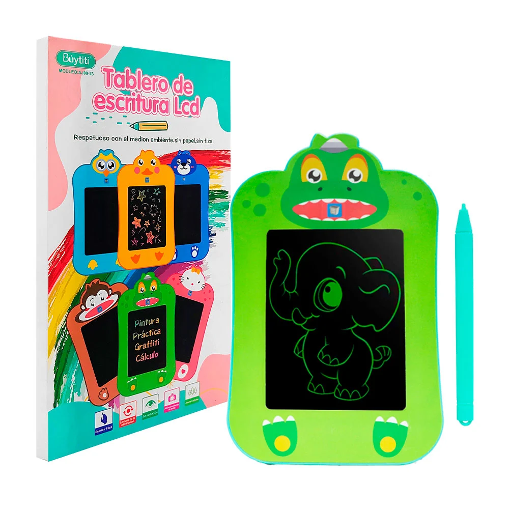 1pza Pizarrón mágico infantil para dibujo, con pluma plástica, botón de borrar y marco con forma de animalitos animados, variedad de modelos / tablero de escritura lcd / buytiti