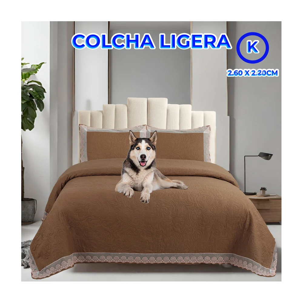 Cobija cubrecamas king size de textura afelpada con diseños y encaje de flores + fundas para almohada, variedad de colores / 260x220cm