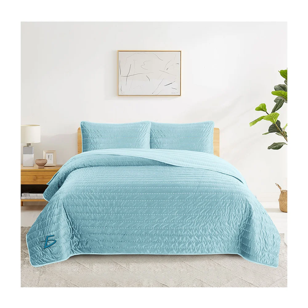 Cobija cubrecamas king size de textura afelpada con diseño bordado + 2 fundas para almohada, variedad de colores / 260x220cm