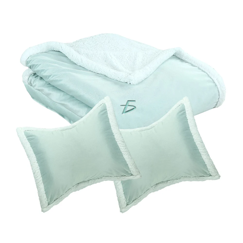 Colcha cubrecamas matrimonial de textura afelpada lisa + 2 fundas para almohada, variedad de colores / 180x220cm