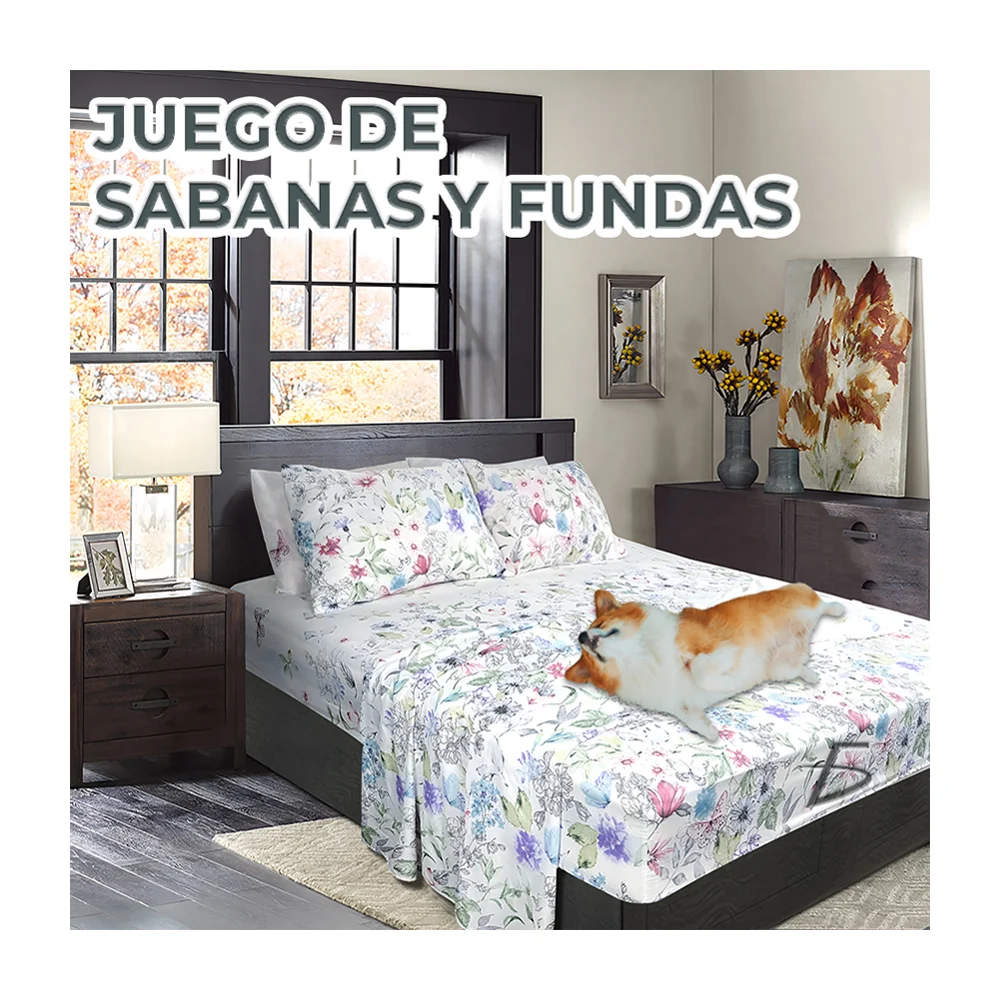 Juego de 2 sábanas y 2 fundas para almohada con diseño de flores, 220x200cm / almo.21.200cm