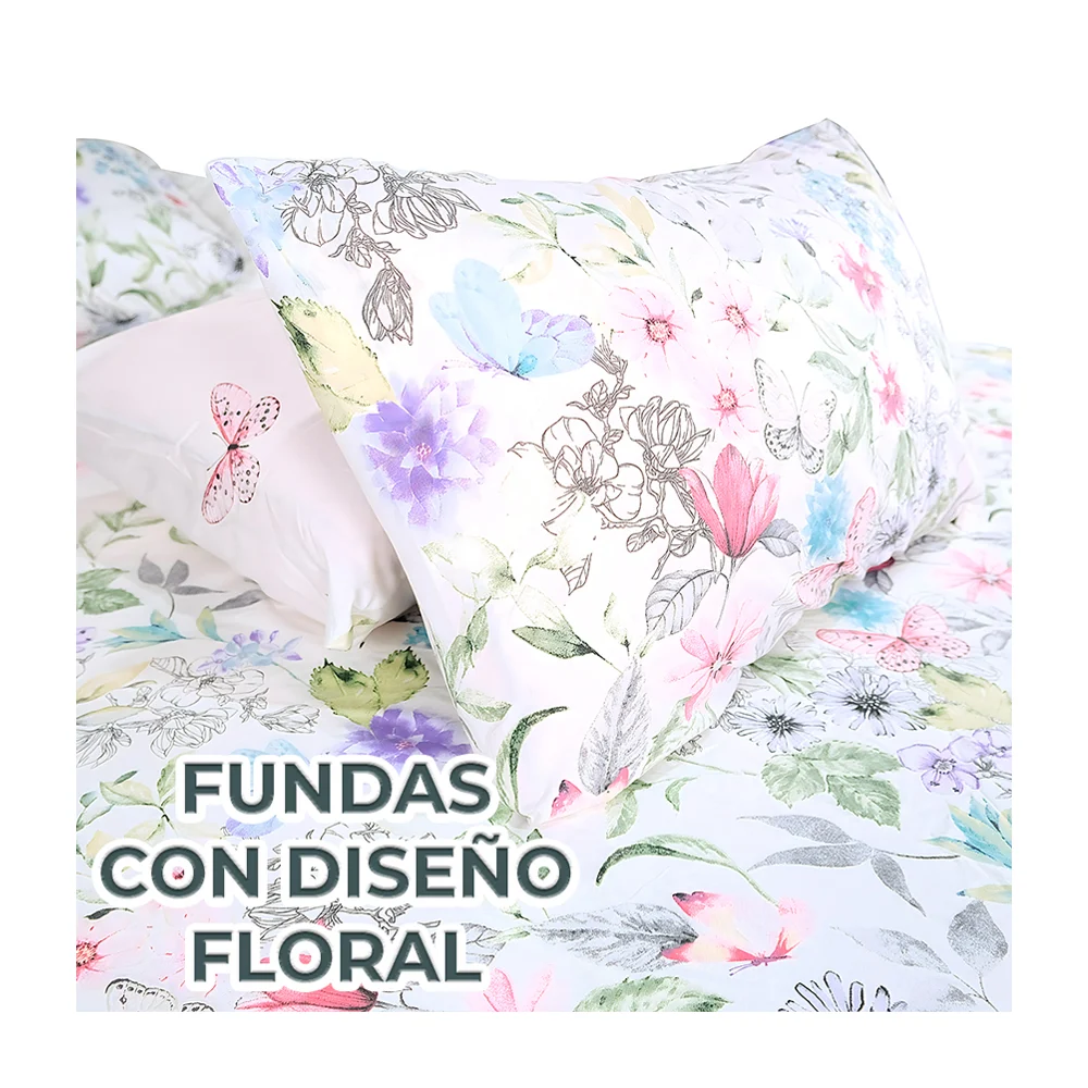 Juego de 2 sábanas y 2 fundas para almohada con diseño de flores, 150x200cm / almo.21.150cm