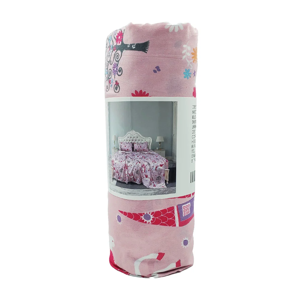 Juego 2 sábanas y 2 fundas para almohada con estampado de castillos, unicornios y flores / almo.22.200cm