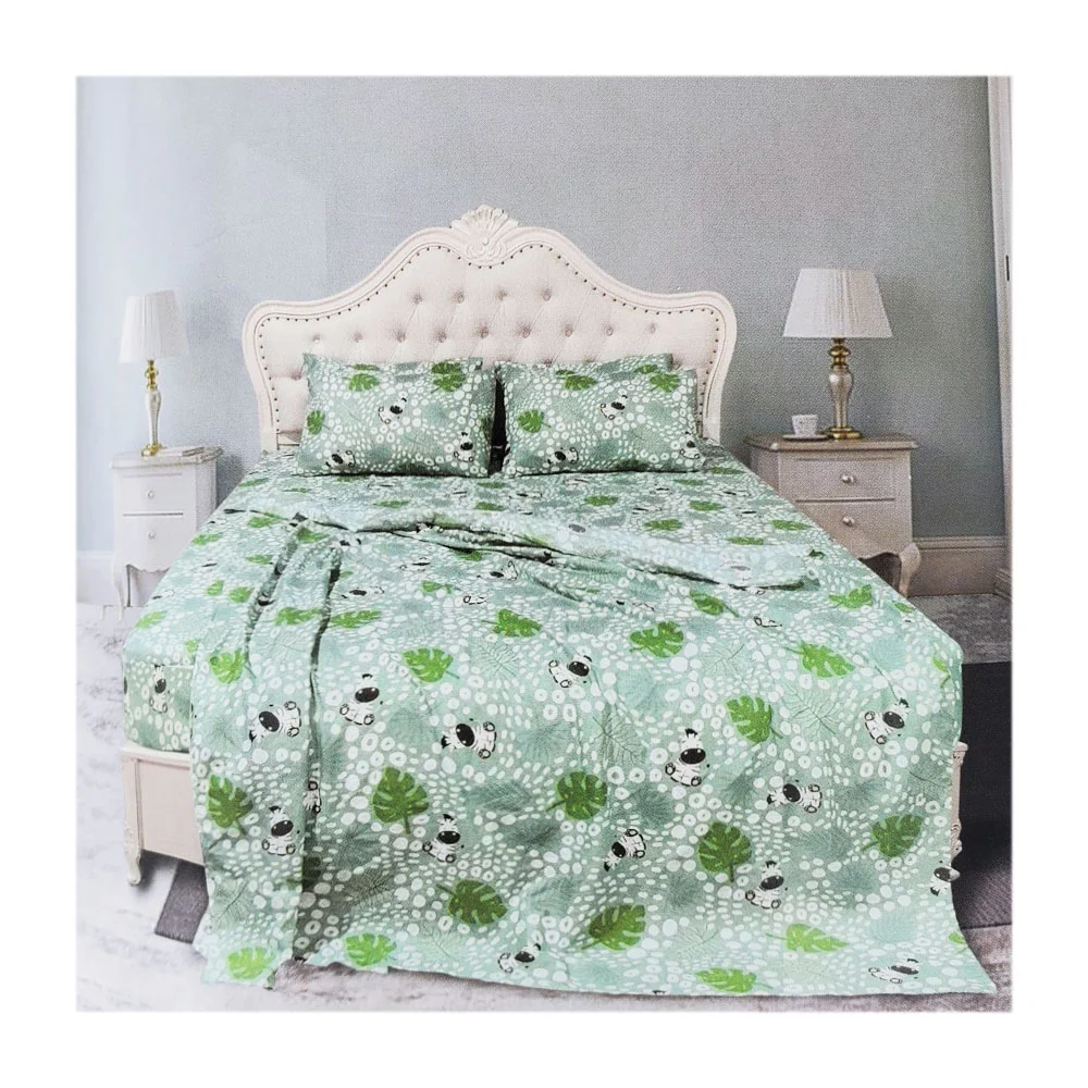 Juego 2 sábanas y 2 fundas para almohada con diseño de hojas y cebras / almo.24.150cm