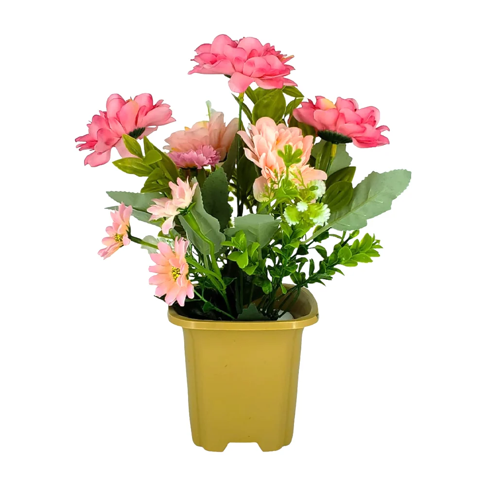Maceta decorativa en forma cuadrada con flores artificiales, variedad de colores / ap044
