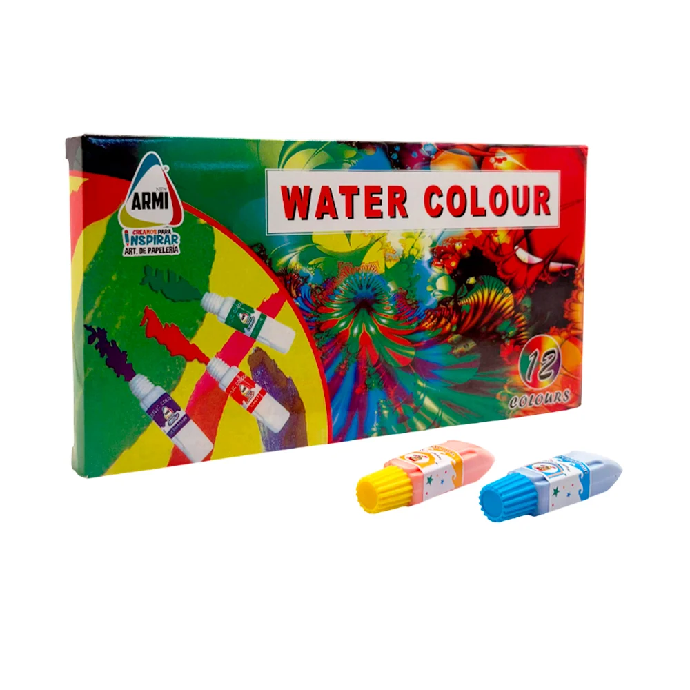 Paquete con 12 pinturas de colores de agua con pincel / water colour / armi