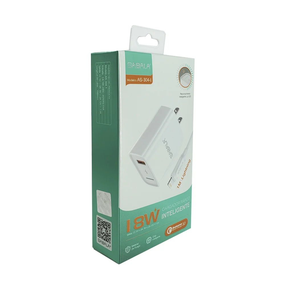 Combo cargador de carga rápida sabala con entrada lightning, 18w / 058439