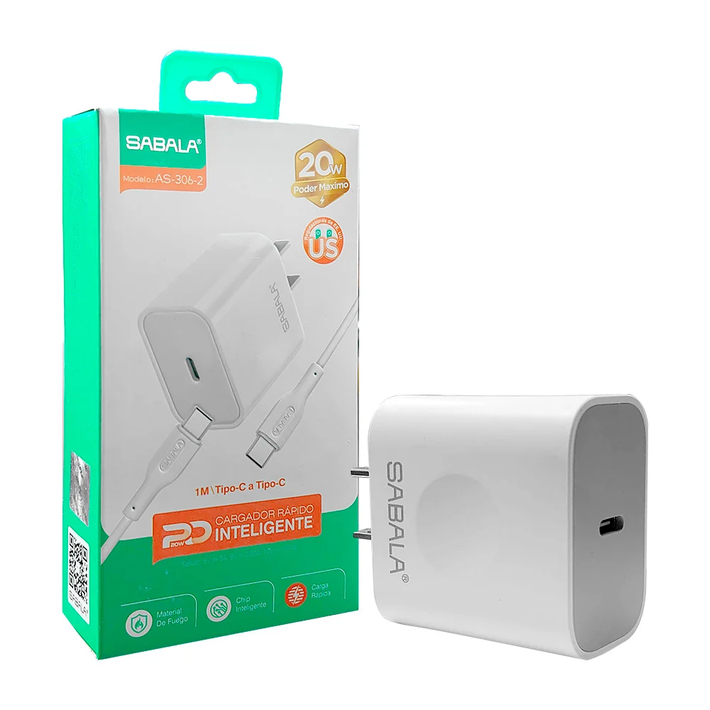 Combo cargador sabala con cable de entrada tipo c a tipo c, 20w carga rápida / 1058545