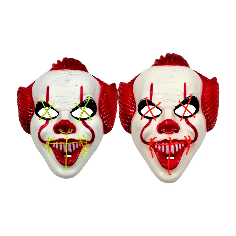 Máscara con luz led de pilas en forma del payaso pennywise para disfraz de halloween, variedad de colores / atf-w-124 / gui-2419