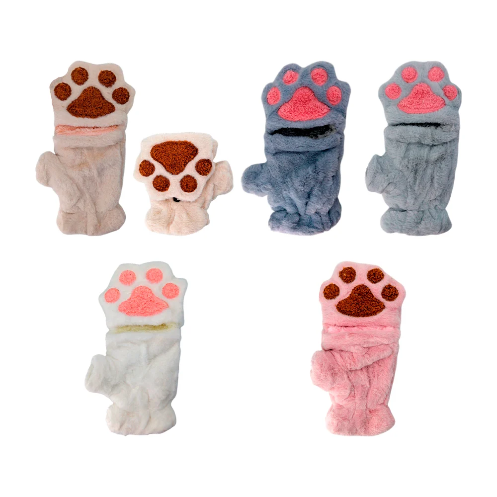 Par de guantes afelpados con diseño en forma garra de gato, variedad de colores / ay-1146