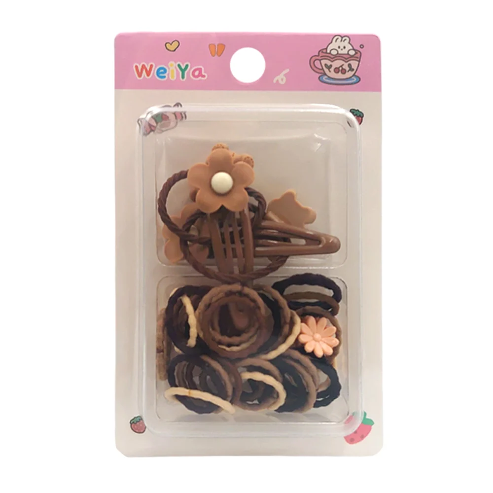 Blíster con mini broches - pasadores con decoración en 3d y ligas lisas o corrugadas con decoración, variedad de colores y modelos / weiya / ay-616 / 107578