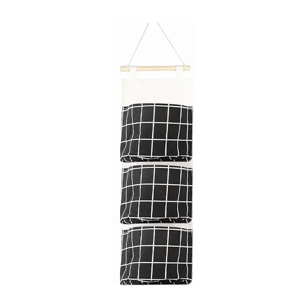 Organizador mediano de tela con 3 compartimentos, soporte colgante de bambú, variedad de colores / organizador colgante / ay-635 / soporte puerta
